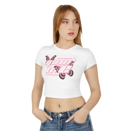 Trendy Women's Baby Tee with Pink Butterfly Design, Cute Summer Top, Casual Tee, Gift for Her, Streetwear Outfit