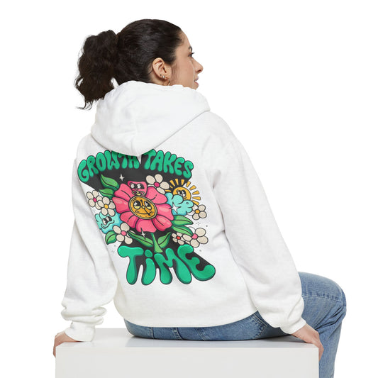 Growth Takes Time Hoodie, Unisex Hoodie, Floral Design Sweatshirt, Comfy Casual Wear, Gift for Gardeners