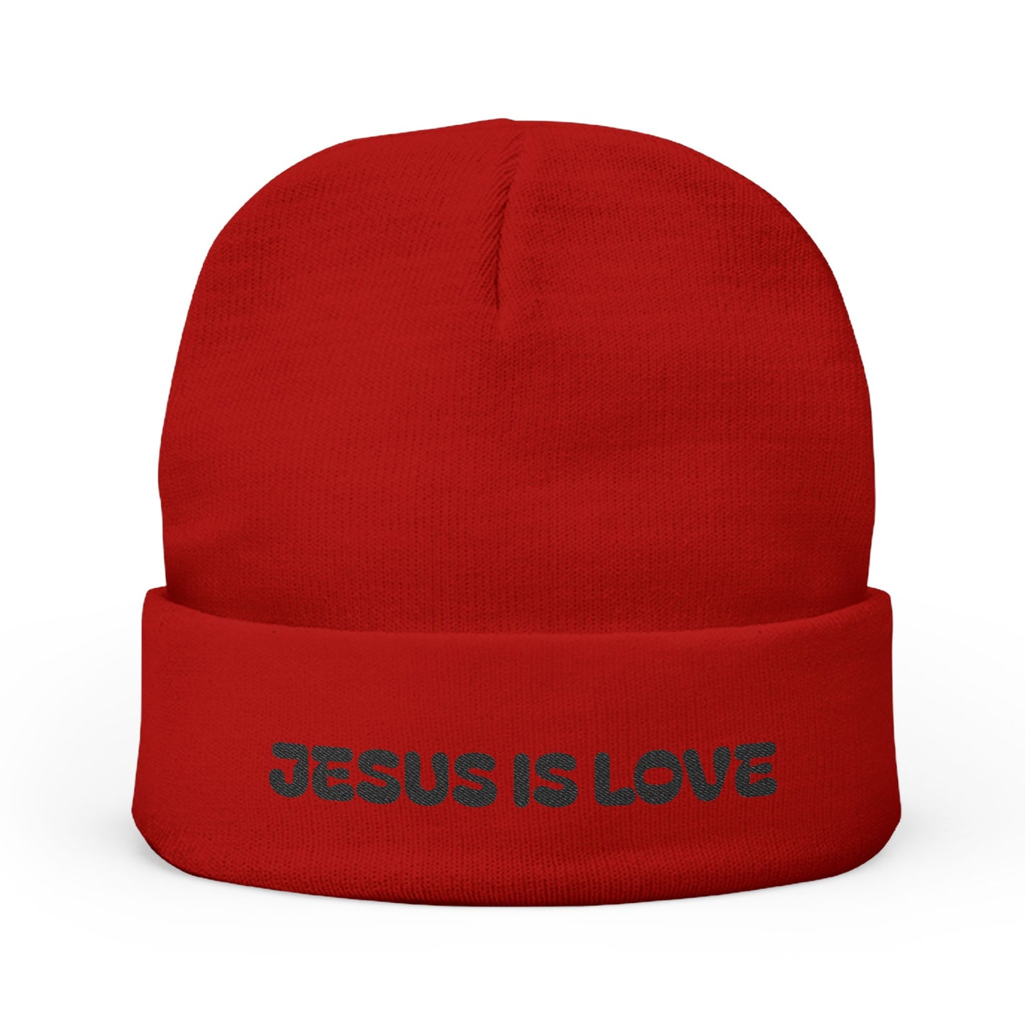 Red Knit Beanie with 'Jesus Is Love' Embroidery | Cozy Holiday Gift, Winter Wear, Christian Apparel, Faith Hat, Casual Beanie