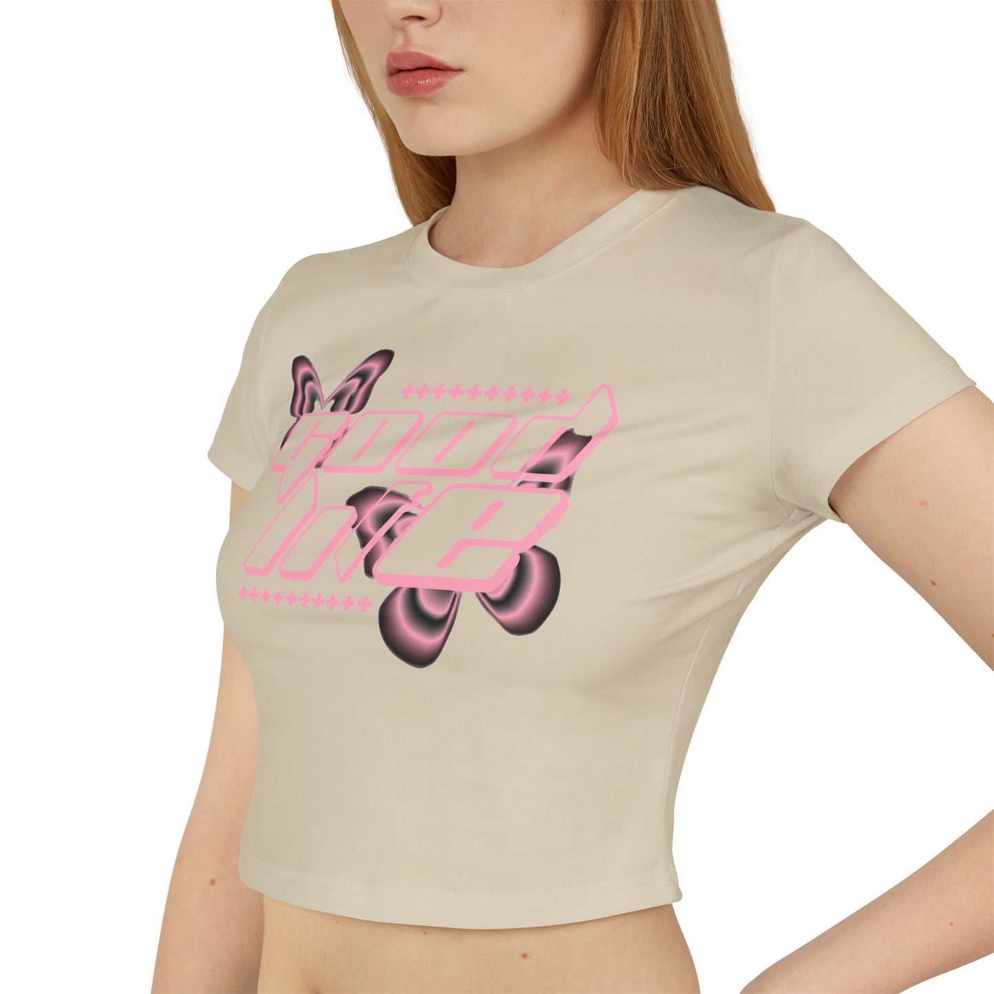 Trendy Women's Baby Tee with Pink Butterfly Design, Cute Summer Top, Casual Tee, Gift for Her, Streetwear Outfit
