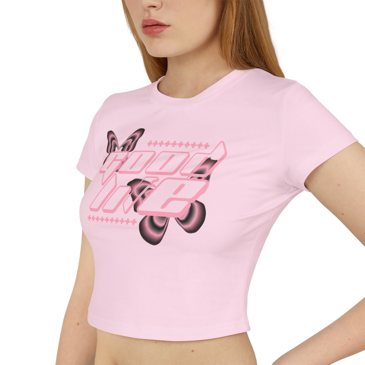 Trendy Women's Baby Tee with Pink Butterfly Design, Cute Summer Top, Casual Tee, Gift for Her, Streetwear Outfit