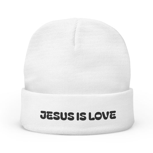 Red Knit Beanie with 'Jesus Is Love' Embroidery | Cozy Holiday Gift, Winter Wear, Christian Apparel, Faith Hat, Casual Beanie